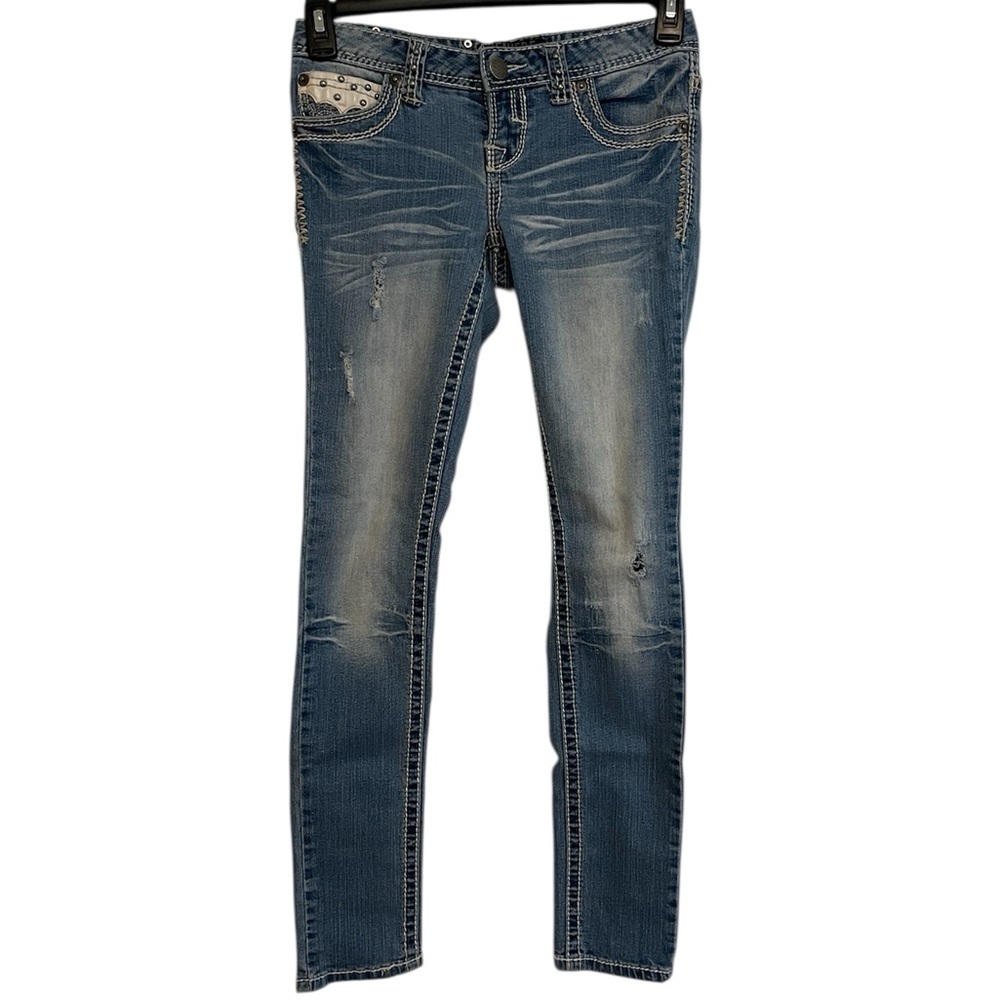 Premiere by Rue21 Skinny Low Rise Distressed Jeans Y2K